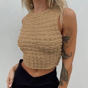 Blumin Popcorn Chic Textured Tan Crop Top